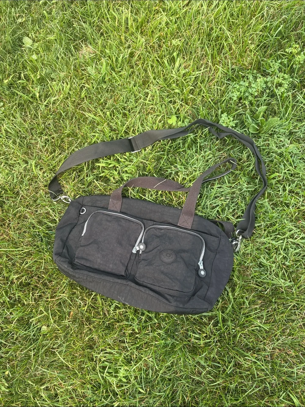 Kipling Black Canvas Crossbody & Tote Bag with Cream Lining